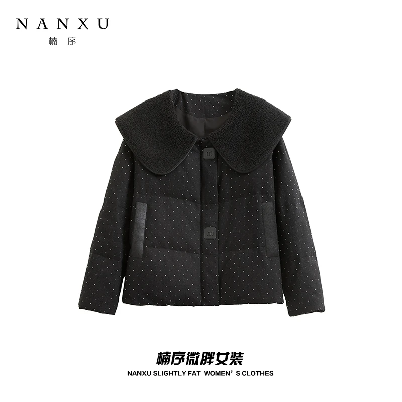 楠序源子微胖女装 时尚气质宽松显瘦翻领保暖羽绒服YZ33326