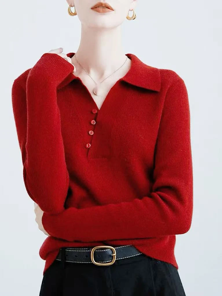 高品质百搭秋冬新款休闲绵羊毛翻领打底衫908