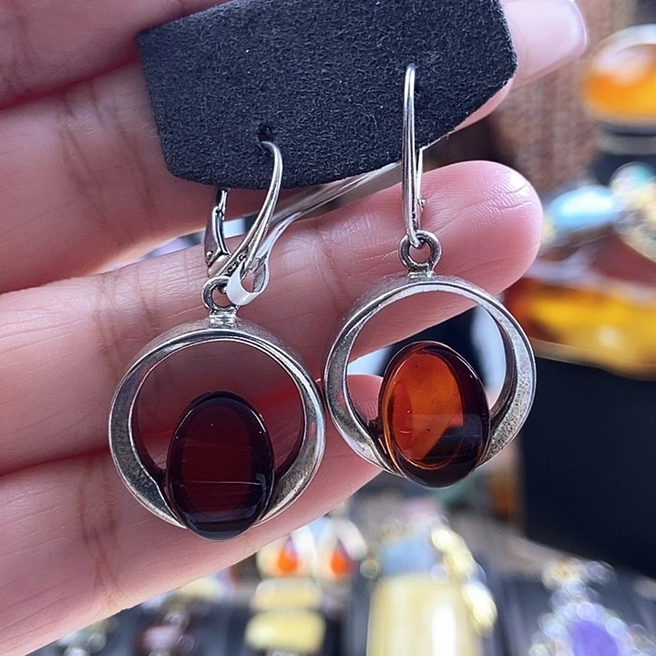 琥珀银S925镶嵌耳饰耳环