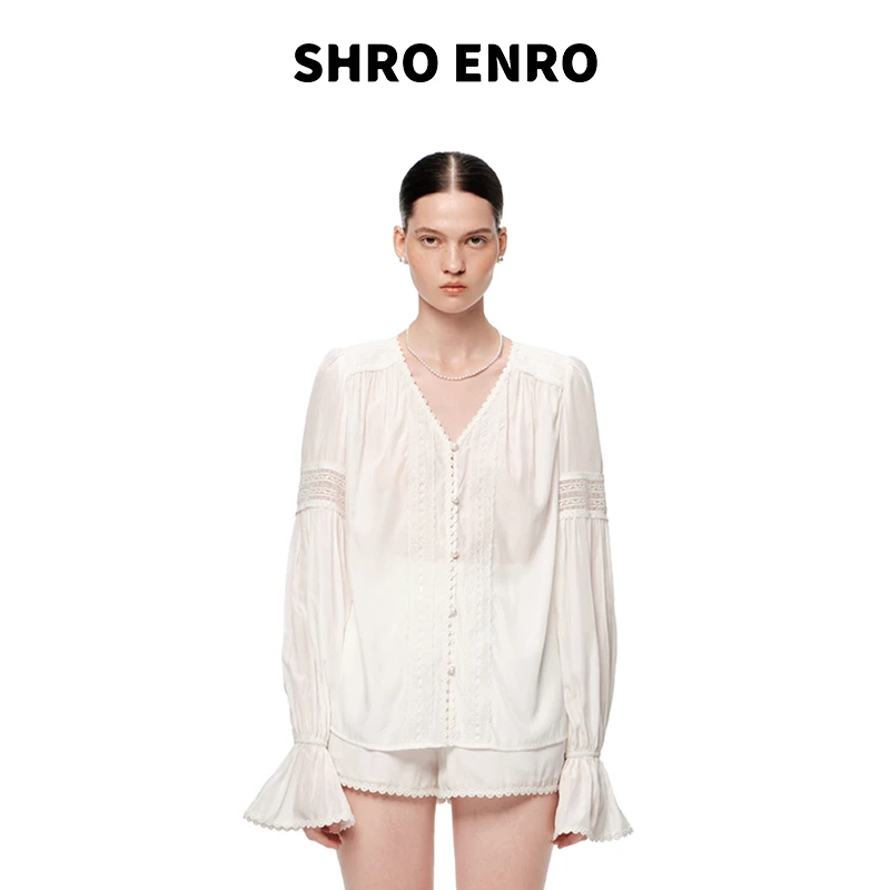 SHRO ENRO 2025秋季蕾丝小衫短裤套装S52U03YL013/S52U41YL014
