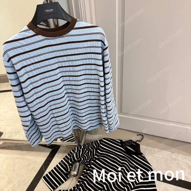 【Moi et mon】春季新款小众时尚休闲宽松卫衣百搭条纹圆领卫衣
