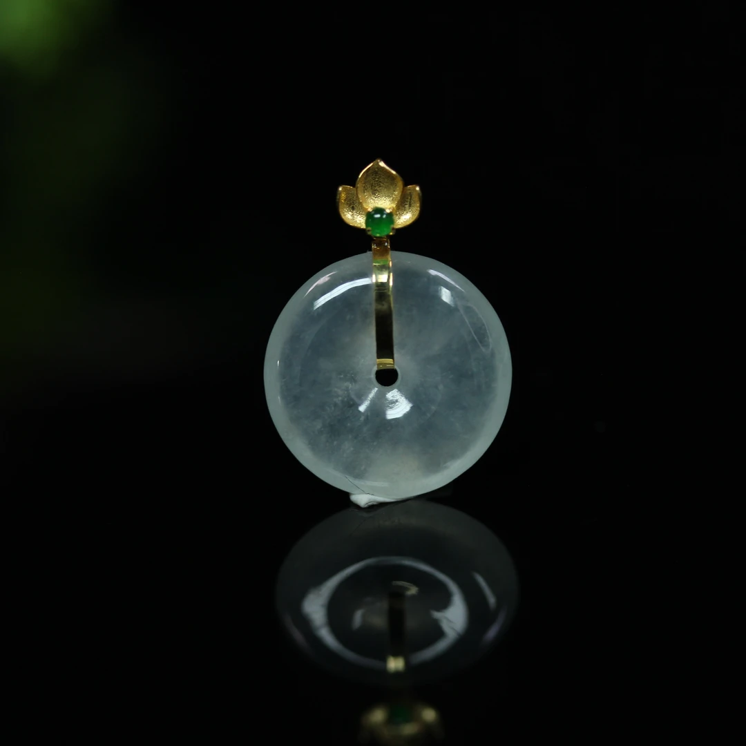 天然缅甸翡翠A货18K黄金镶一生平安平安扣吊坠/1229643/拍卖