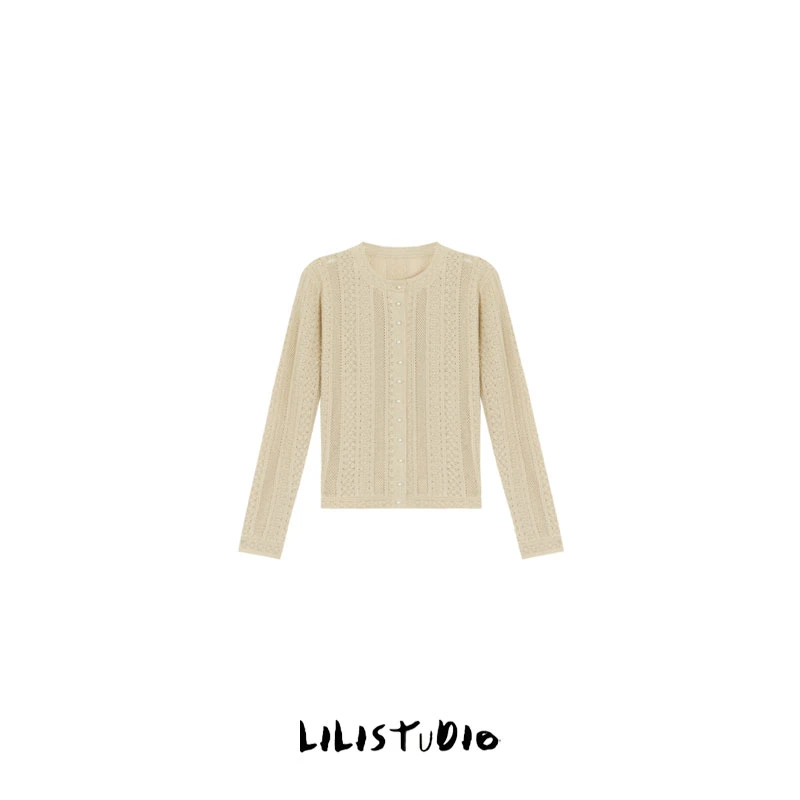 PCNY「素锦镶珠」不理理夏季新款小众女装镂空设计防晒长袖针织衫女