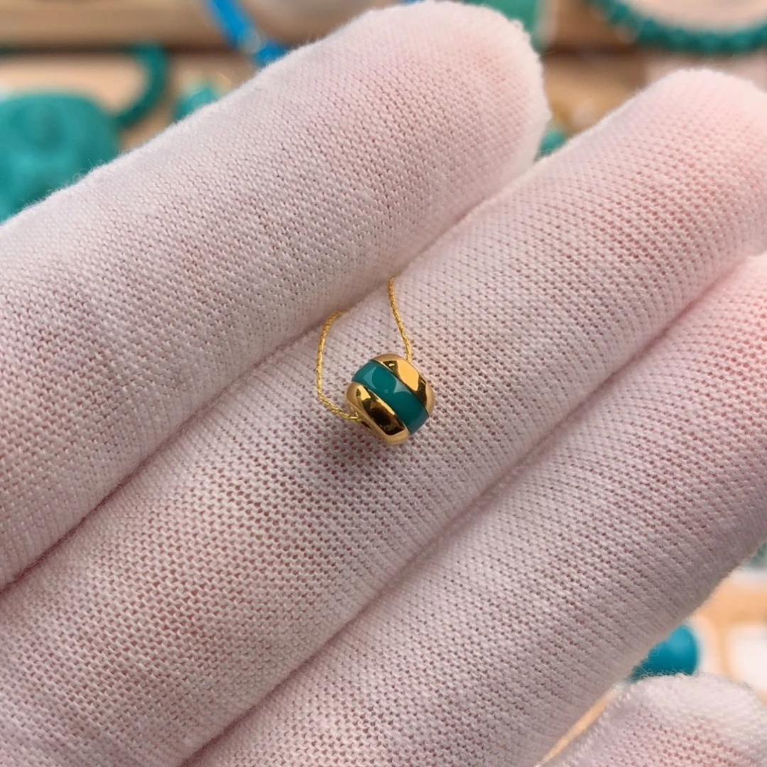 18K金镶嵌绿松石珠宝奇石5.6-4.6mm