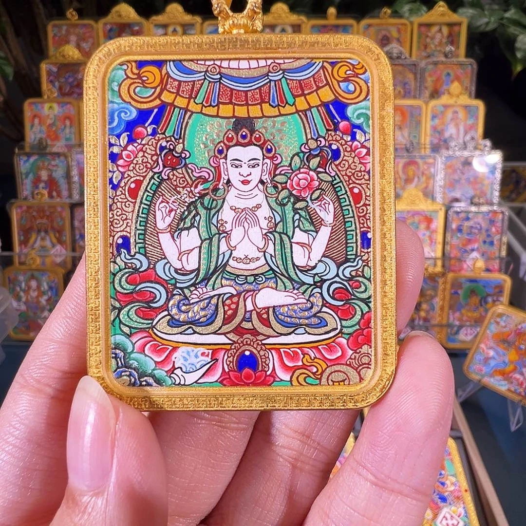 吊坠四臂观热贡纯手绘唐卡