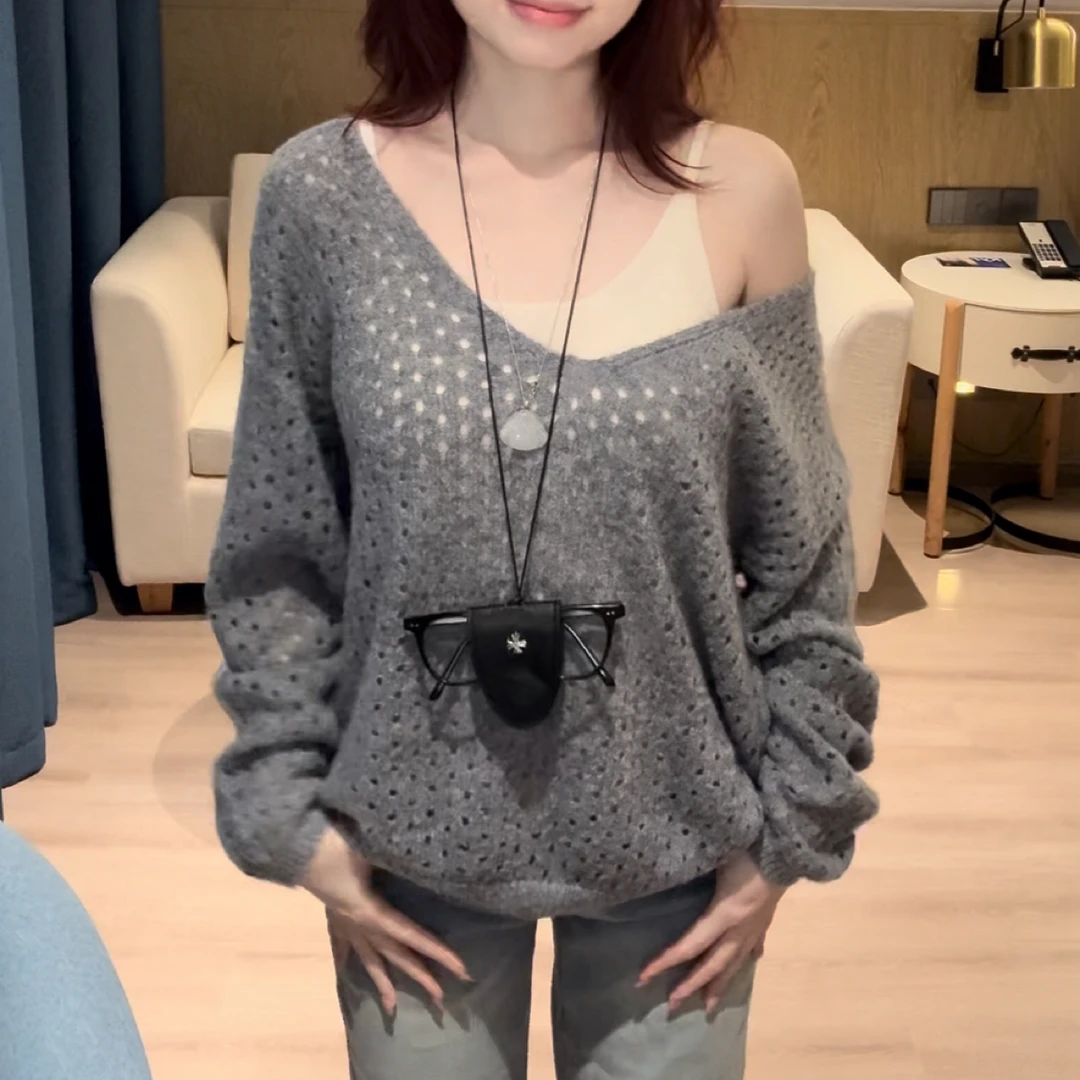 【羊陈通】*慵懒小猫*微扎!马海毛真两件毛针织衫秋冬长袖拼接针织