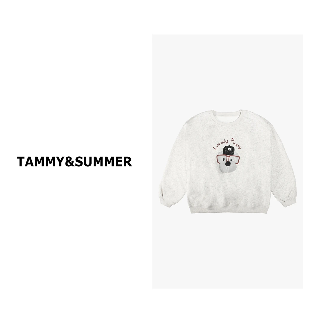【Tammy&Summer】美式花灰宽松圆领长袖卫衣眼镜熊印花时尚卫衣2283