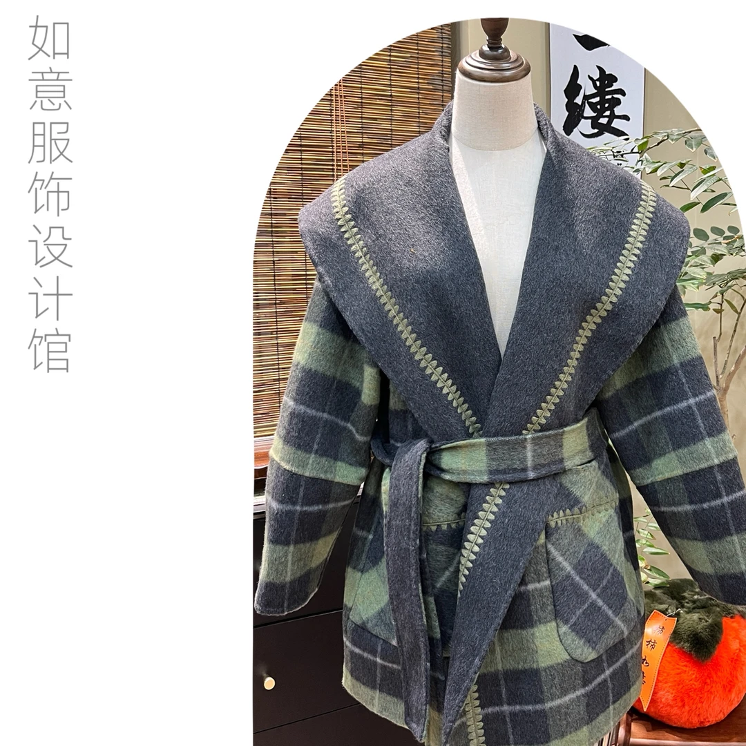 如意馆【绿野仙踪】新款时尚大翻领双面双穿气质中长款大衣