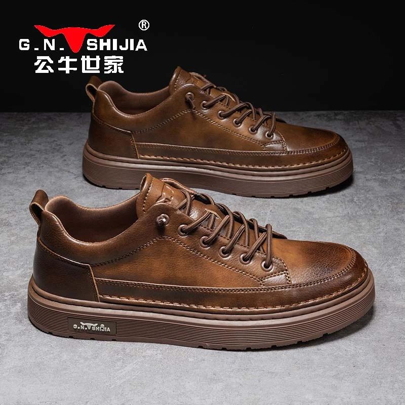 公牛世家鞋子春秋款男鞋软面软底复古板鞋一脚蹬潮流英伦休闲皮鞋