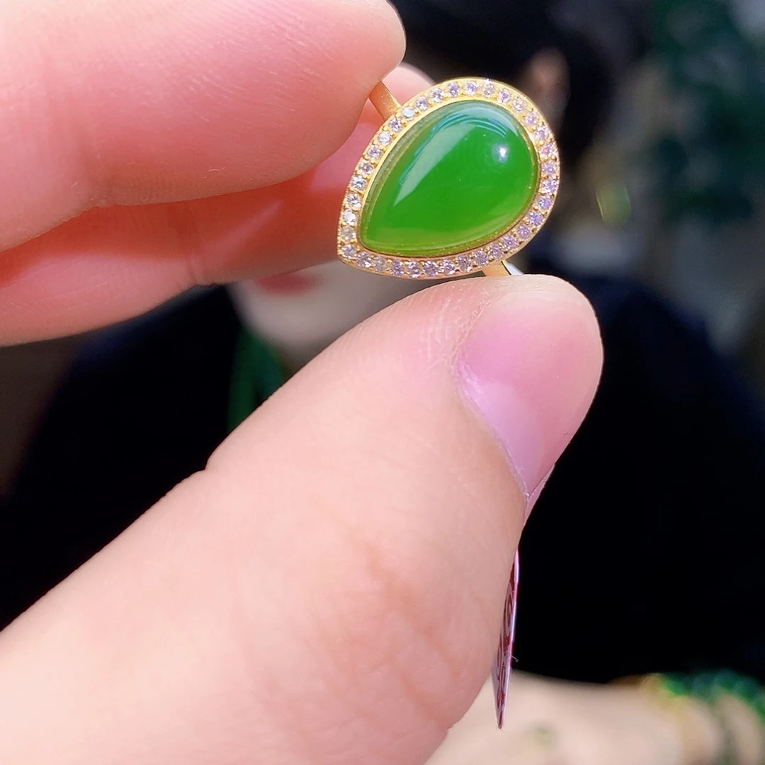 吊坠(不含链)银S925镶嵌和田玉（碧玉）戒指