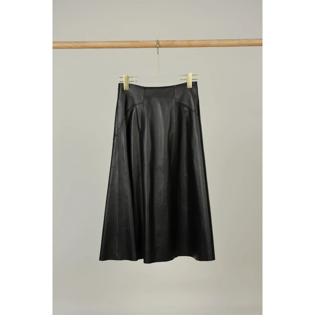 【安安原创】摩登都市皮裙100绵羊皮植鞣伞摆百搭时髦半身裙#885