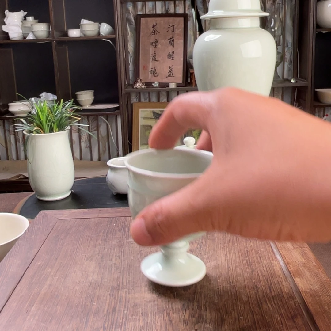 饮***池青釉高足酒杯酒杯