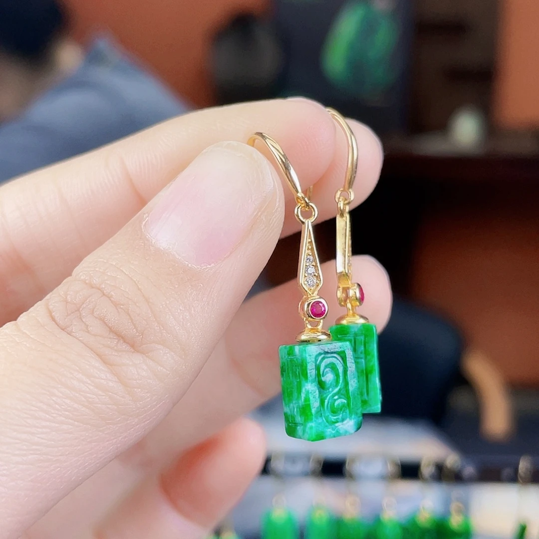 翡翠银S925镶嵌耳饰