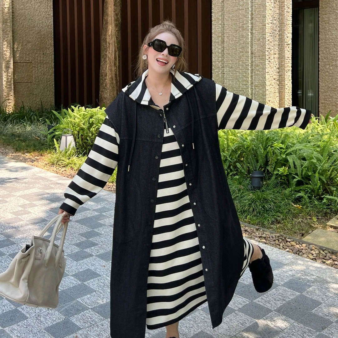 媛子大码复古牛仔马甲秋季新款百搭时尚无袖遮肉宽松叠穿女装