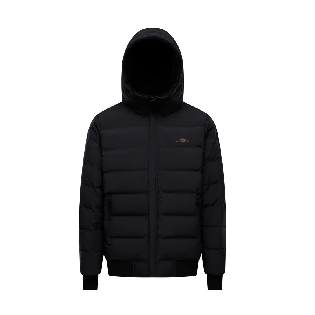 新款冬季白鸭绒双面穿短款连帽羊羔绒羽绒服GY383007A