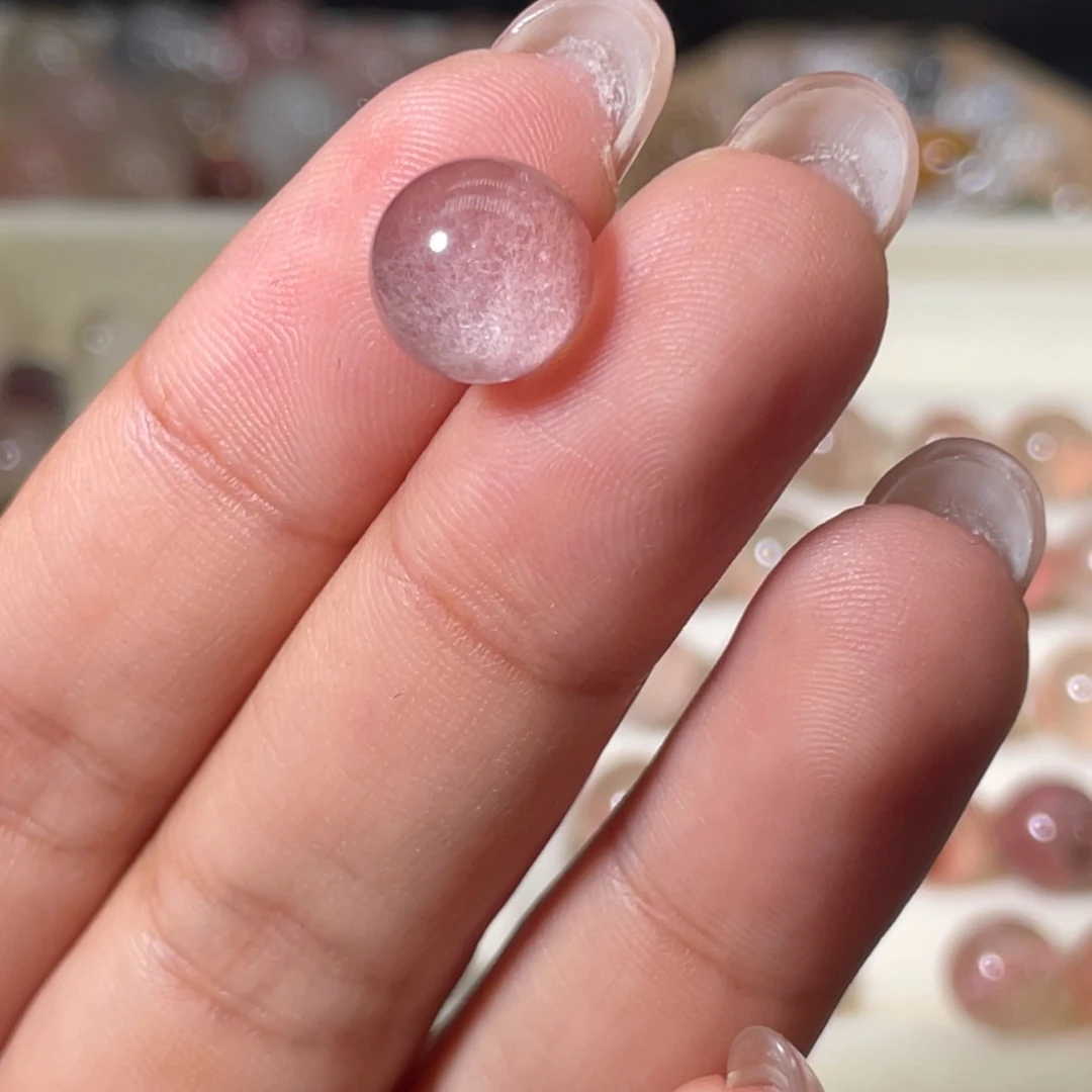 发晶珠宝半成品未镶嵌就****^粉卷兔毛圆珠10mm