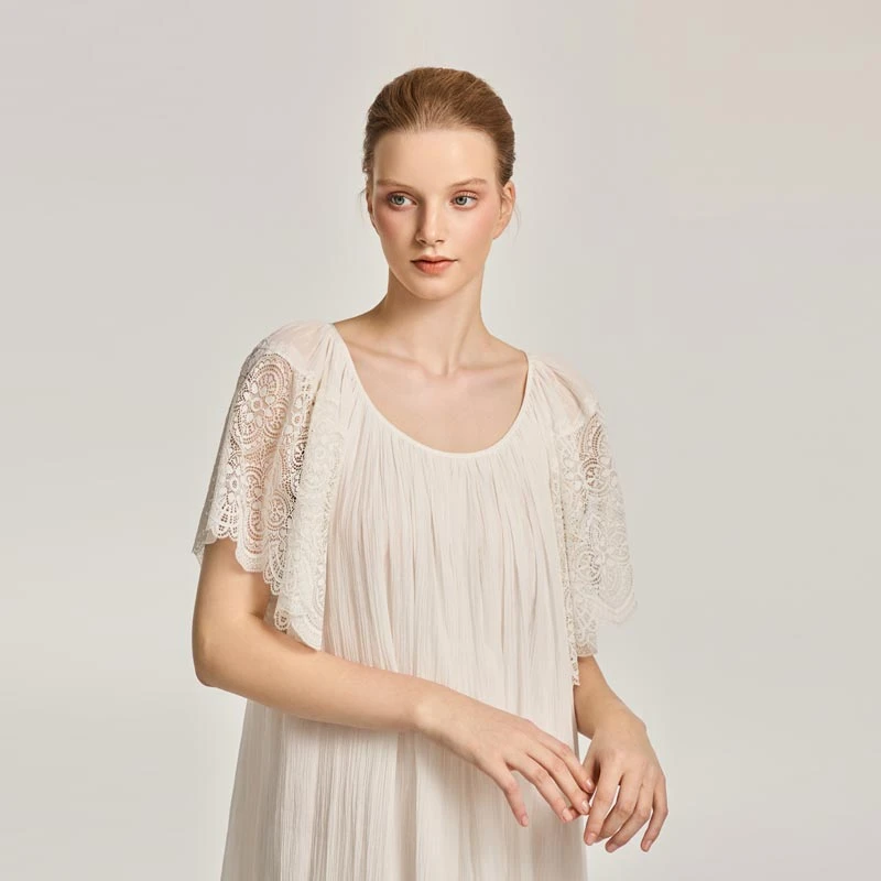 CA BRIDA【美丽心情】春夏蕾丝显瘦气质简约宽松白色时尚长款睡裙