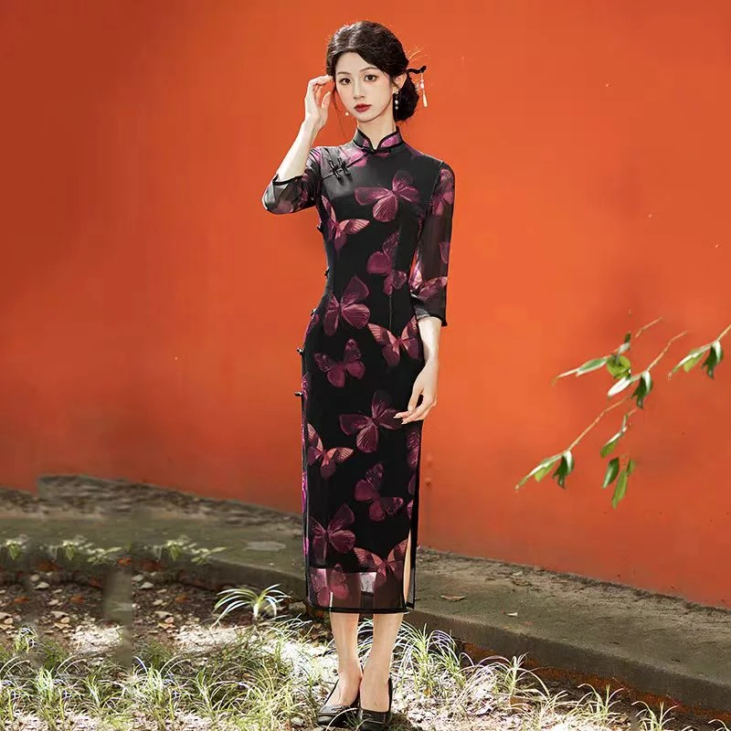 恬子梦 T665 春夏新款 妩媚 裙长120 中袖侧八扣旗袍