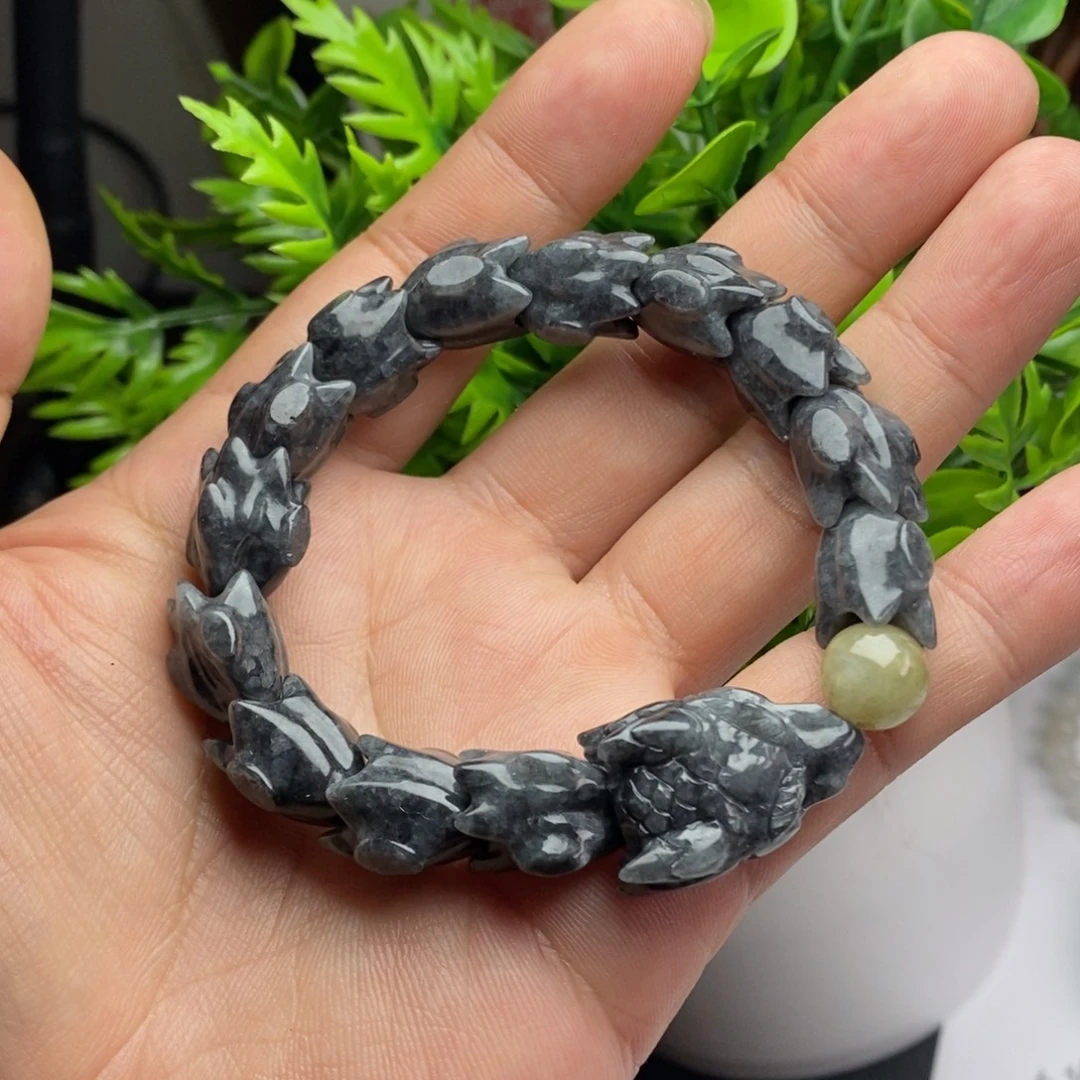 定制翡翠未镶嵌缅甸翡翠乌鸡龙型手链