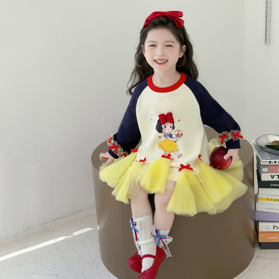 女童连衣裙洋气儿童拼接网纱公主裙秋装2025新款小女孩休闲卫衣裙