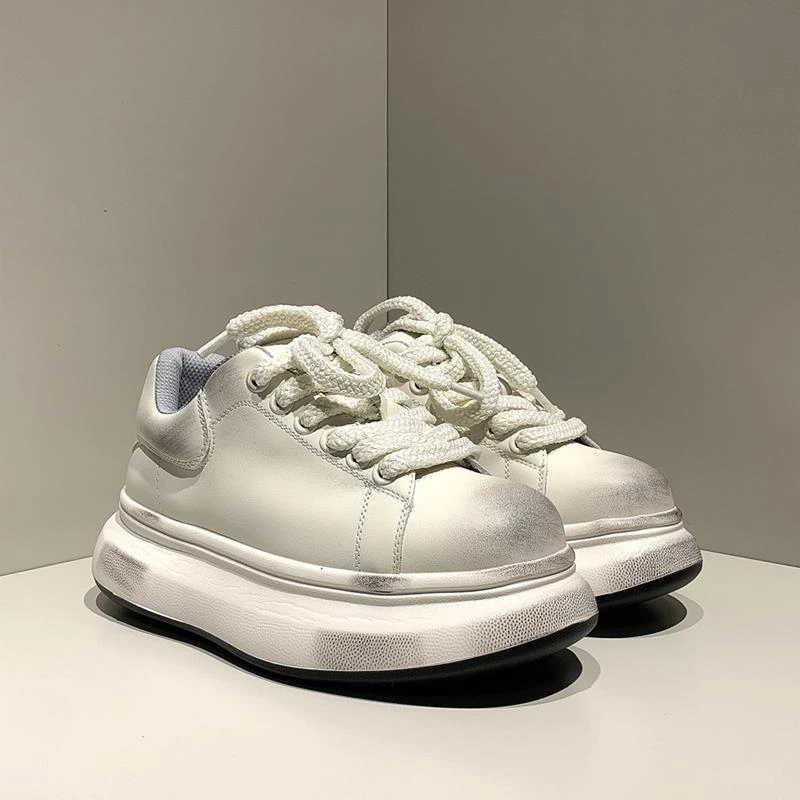 春秋松糕厚底小白鞋男女百搭做旧增高休闲板鞋情侣复古透气脏脏鞋