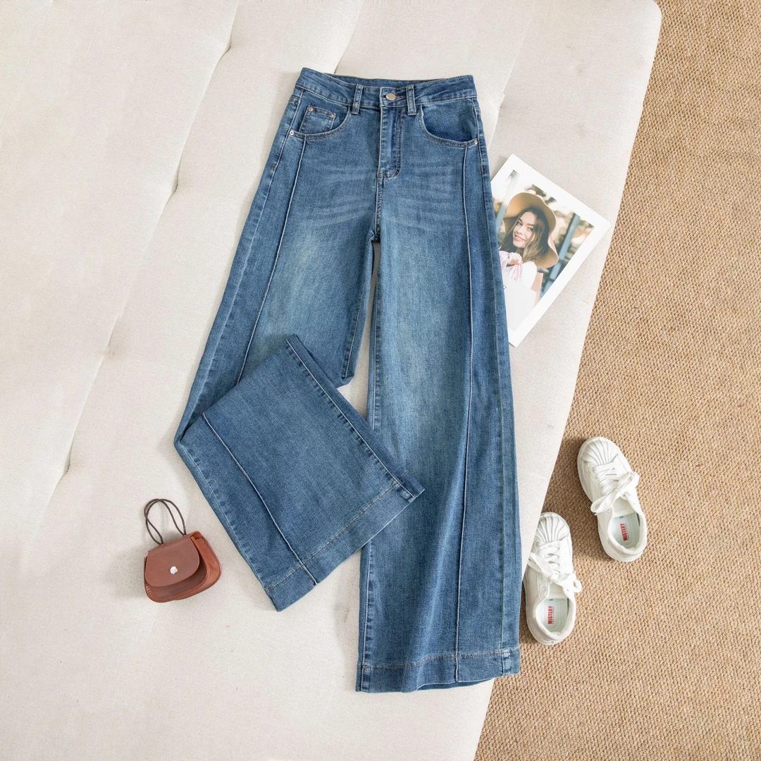 欧若风高腰微喇裤牛仔裤2025春季新款宽松显瘦时尚潮流女生穿搭