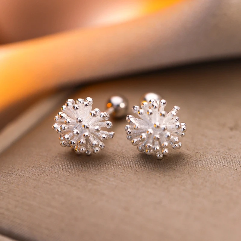 足银耳饰 999纯银蒲公英耳钉养耳洞免摘耳环迷你小众轻奢百搭简约