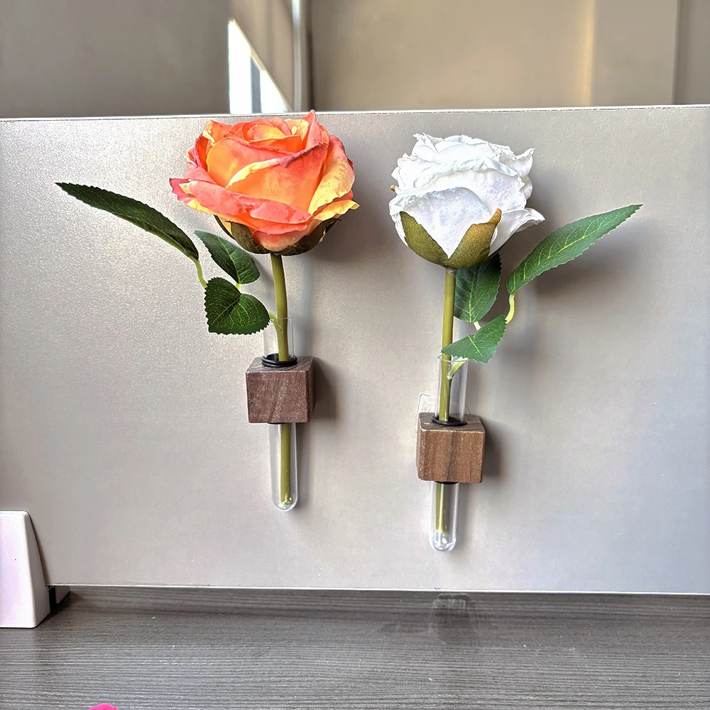 随处可粘实木中古风插花器墙壁背景墙装饰可水培养花植物试管花瓶