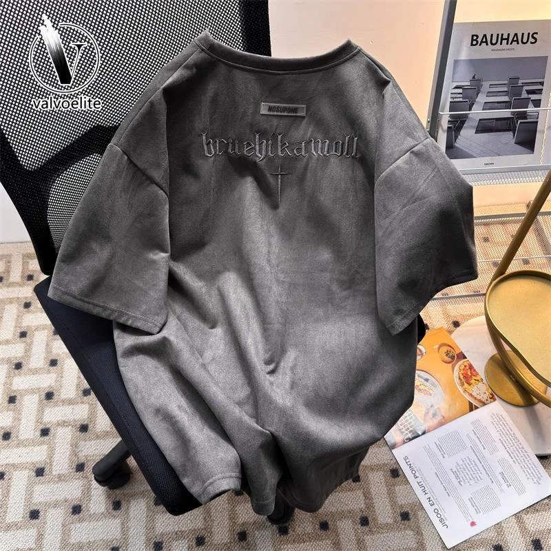 VALVOELITE美式字母刺绣短袖t恤男夏季宽松休闲潮牌痞帅半袖T恤