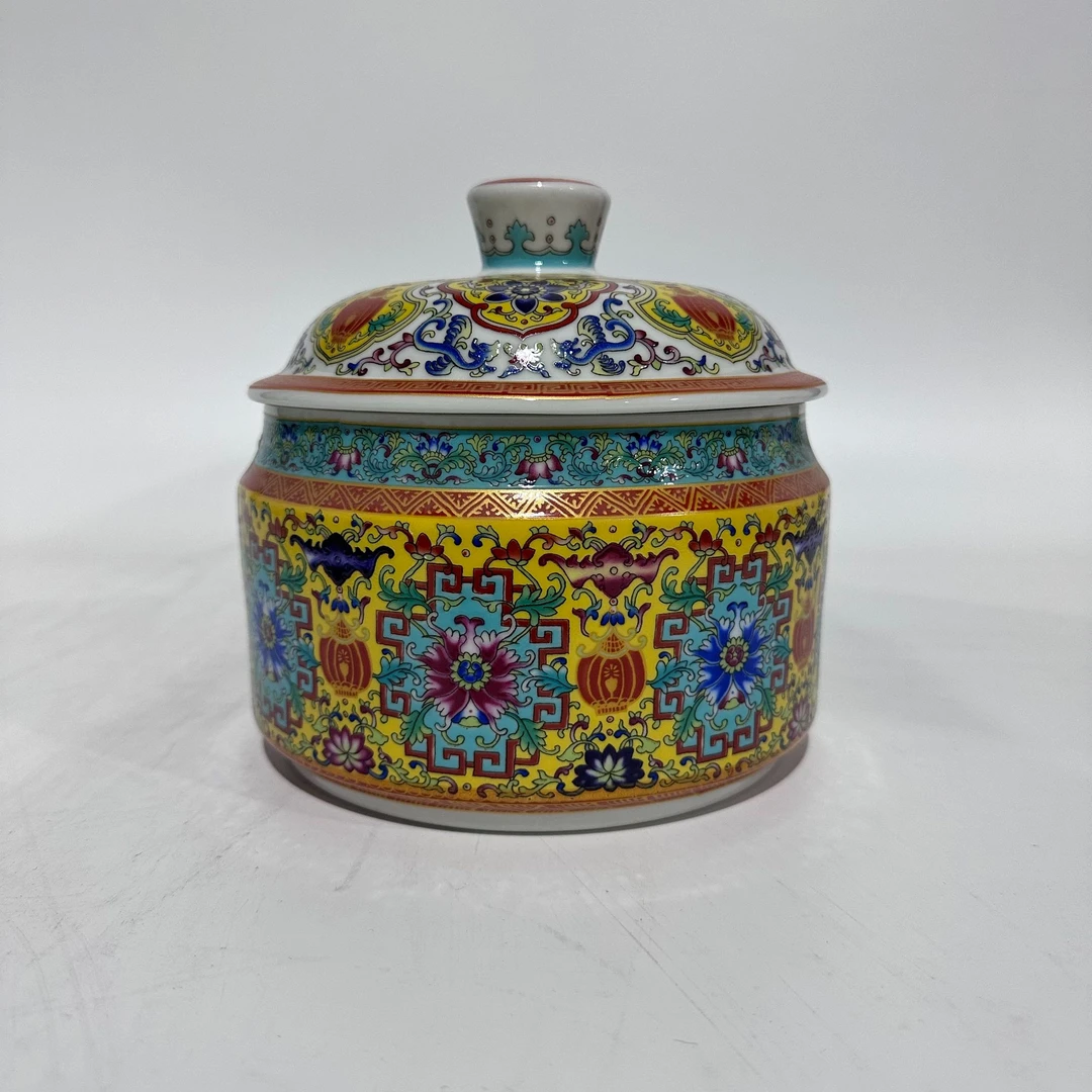 景德镇高端陶瓷黄底珐琅茶叶罐