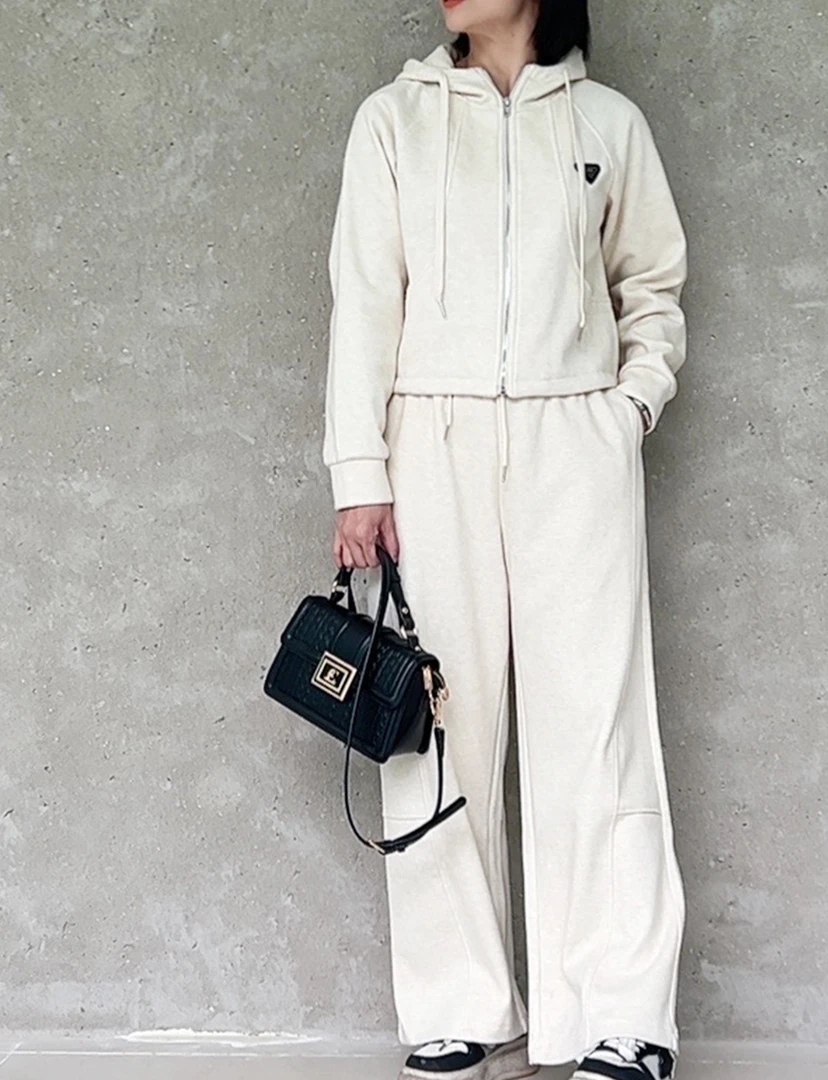 【现货】88314加绒慵懒风秋冬休闲运动连帽百搭阔腿裤两件套