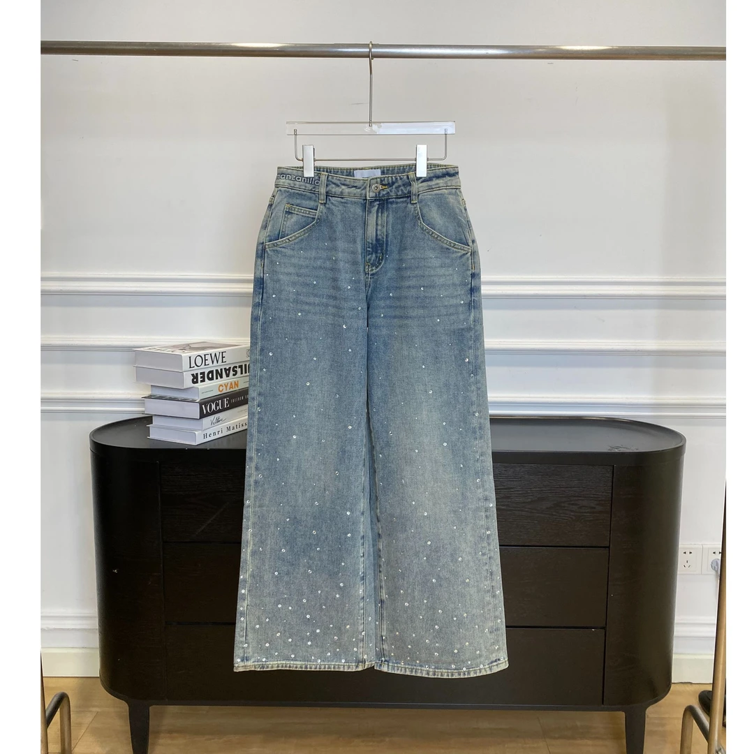 manzanilla 烫钻蓝色牛仔裤 25年春夏BN25SS100097——1380