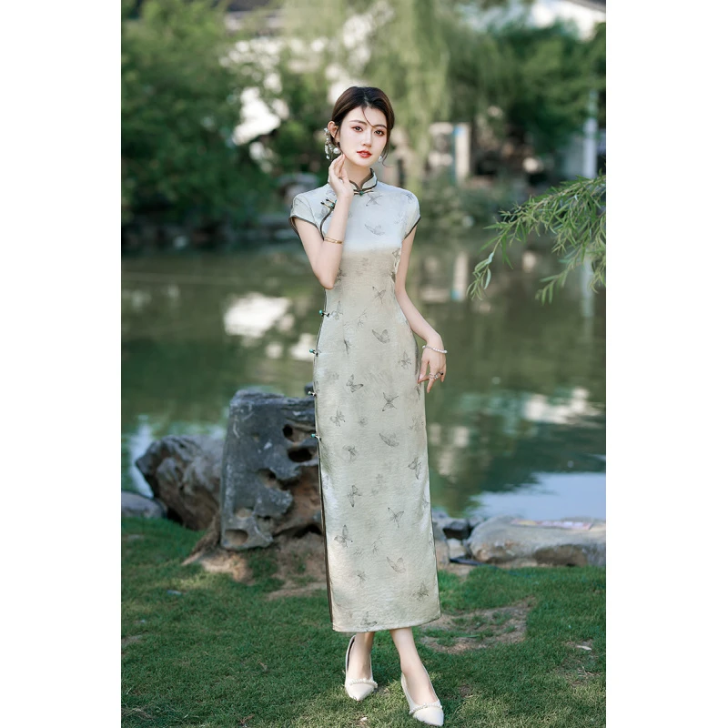A102811,夏季薄款复古中式国风修身气质显瘦日常旗袍裙