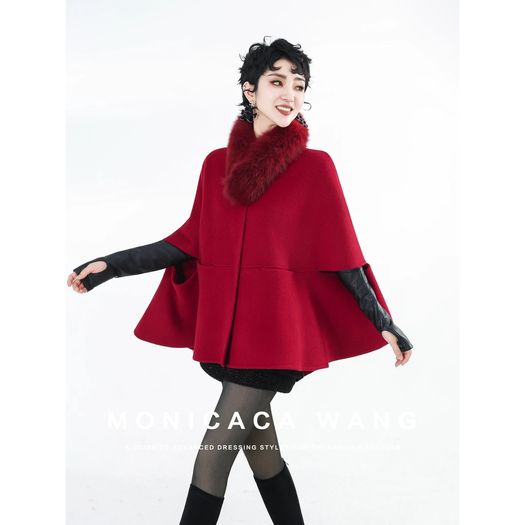 【莫妮卡卡】2025冬季轻奢时尚百搭设计师纯色双面羊毛外套S56161