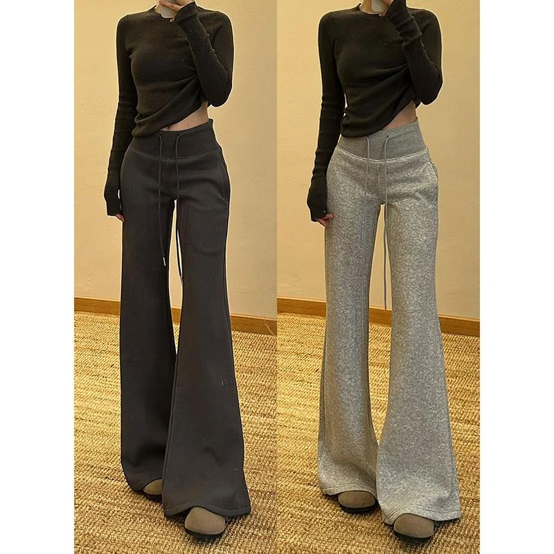 微喇叭阔腿灰色运动卫裤女加绒加厚直筒宽松冬季薄款直筒休闲裤