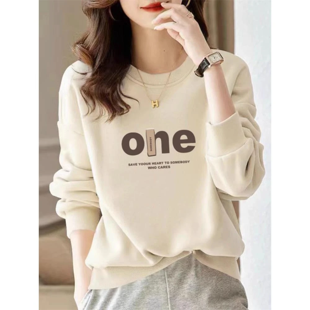 质卫衣女2025春季新款字母印花长袖打底衫显瘦内搭加厚纯色上衣