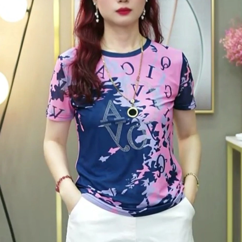 【英文字母 】设计短袖圆领夏季透气网纱打底T恤时尚百搭上衣1706
