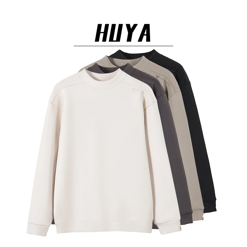 HUYA冬款男女百搭圆领套头加绒宽松时尚休闲纯色保暖卫衣80760