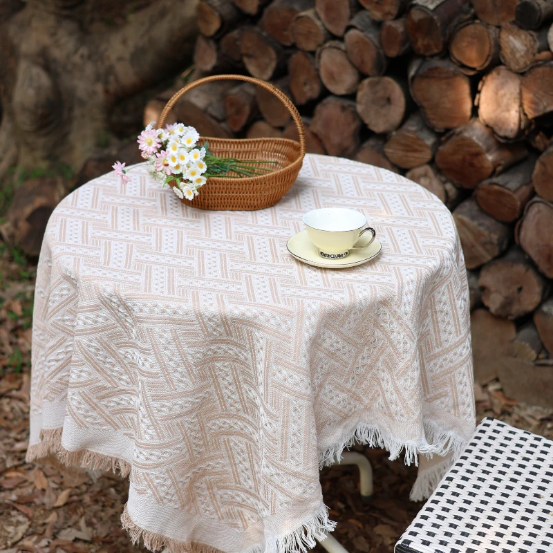 方桌圆桌布针织书桌台布茶几餐桌盖布北欧法式拍照INS风餐桌桌布