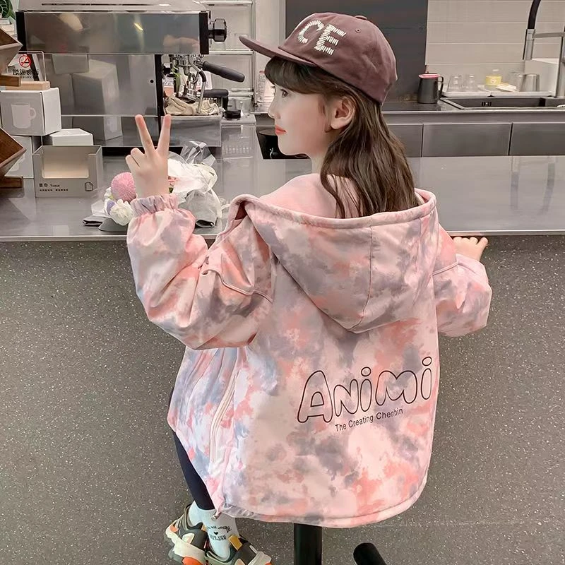 女童加绒双面穿外套2025新款儿童两面穿中大童冲锋衣时尚保暖上衣