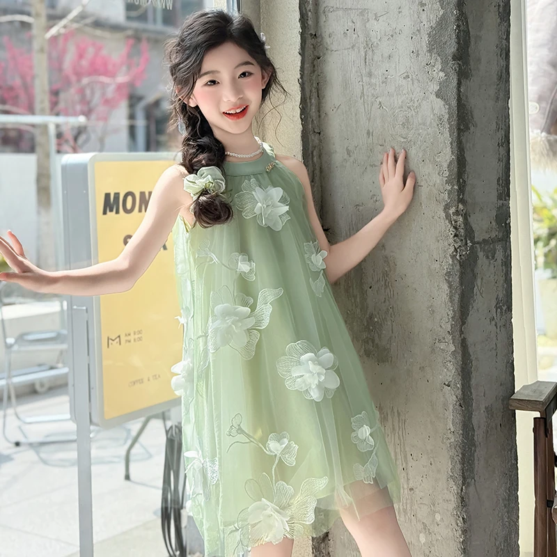 女童连衣裙夏装2025新款洋气儿童夏季公主裙小女孩蓬蓬纱吊带裙子
