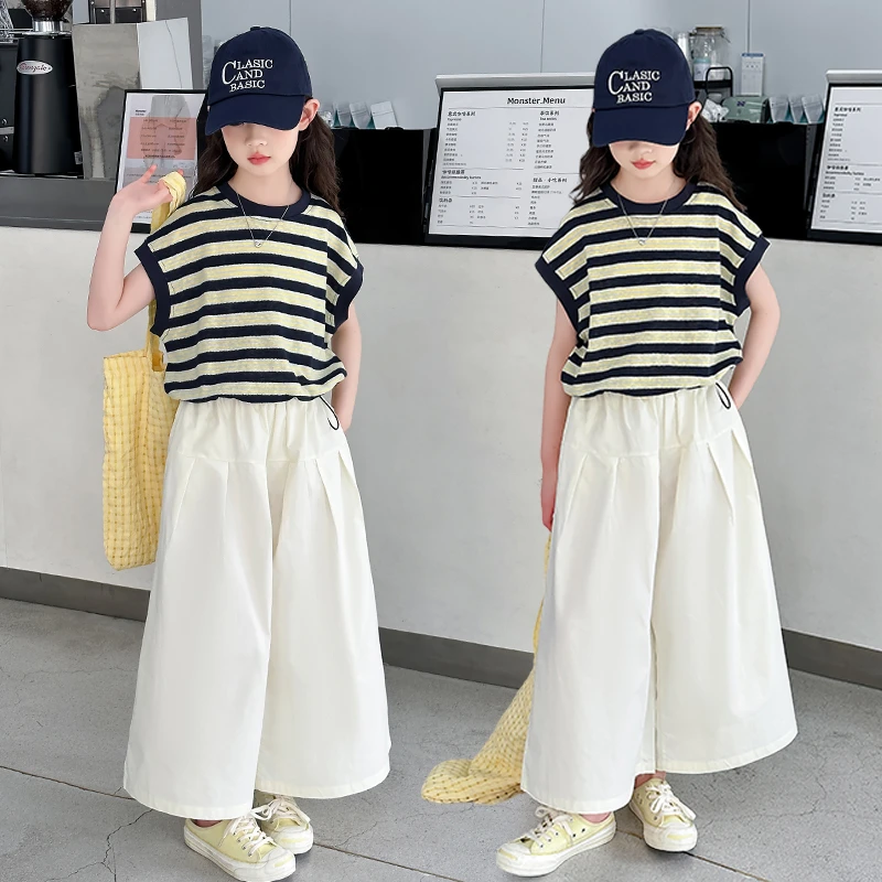 女童夏季韩系休闲套装2025新款中大儿童8-15洋气宽松无袖薄款裙裤