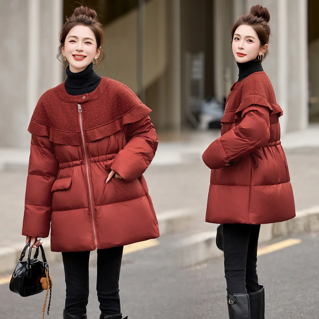 中长款冬季收腰洋气2026时尚宽松时尚加厚保暖红色羽绒服冬季新款