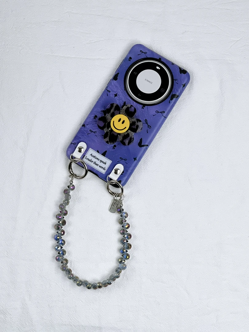 品申原创清新紫色碎花太阳花支架手提适用华为mate70pro手机壳