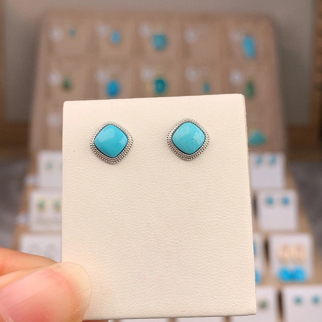 绿松石银S925镶嵌耳饰