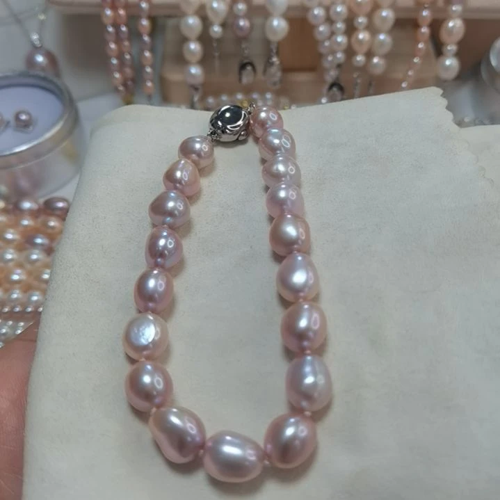 淡水珍珠手链合金淡水无核珍珠手链碎银子紫色无瑕8-9