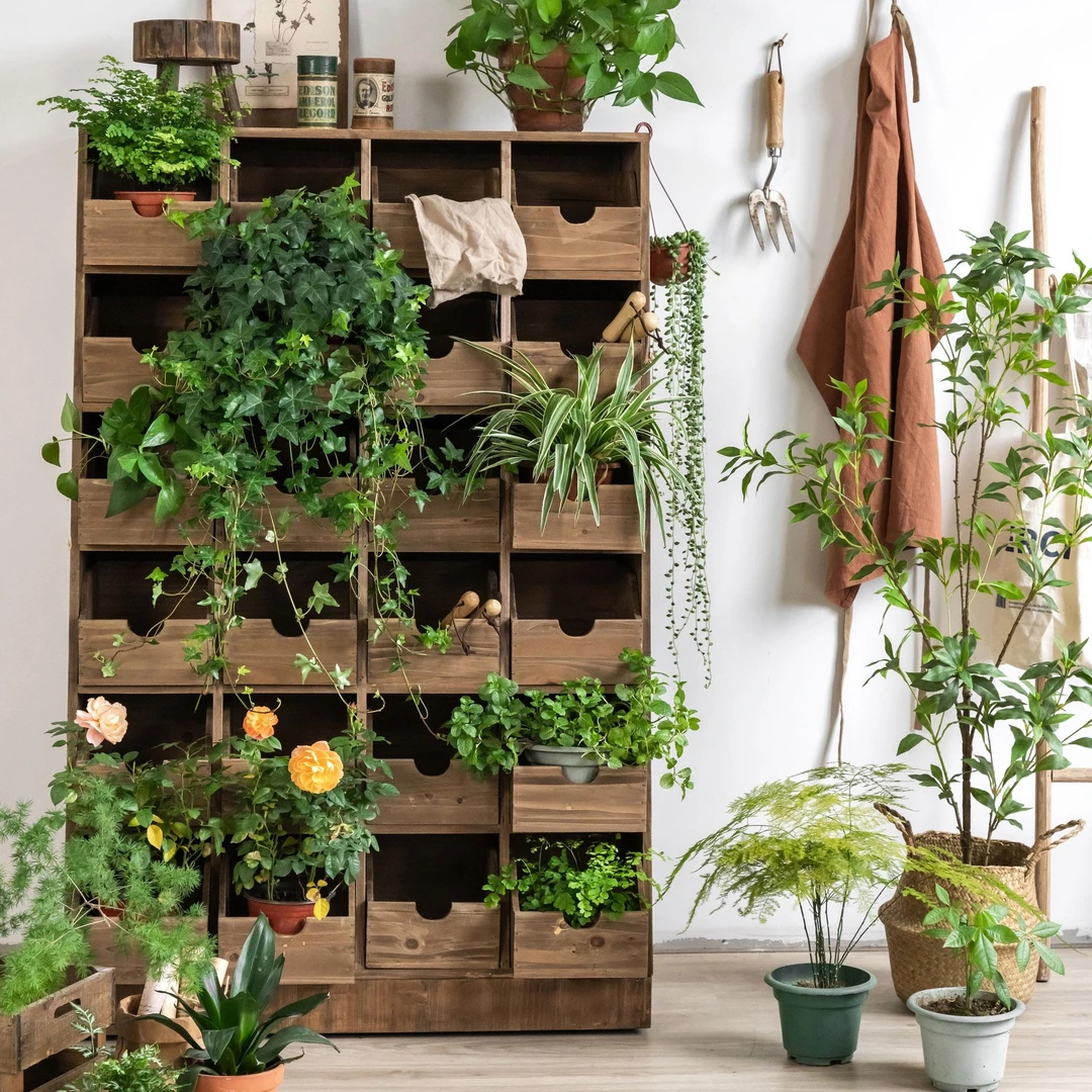 家居田园风阳台绿植柜多功能实木抽屉收纳柜斗柜可移动置物架