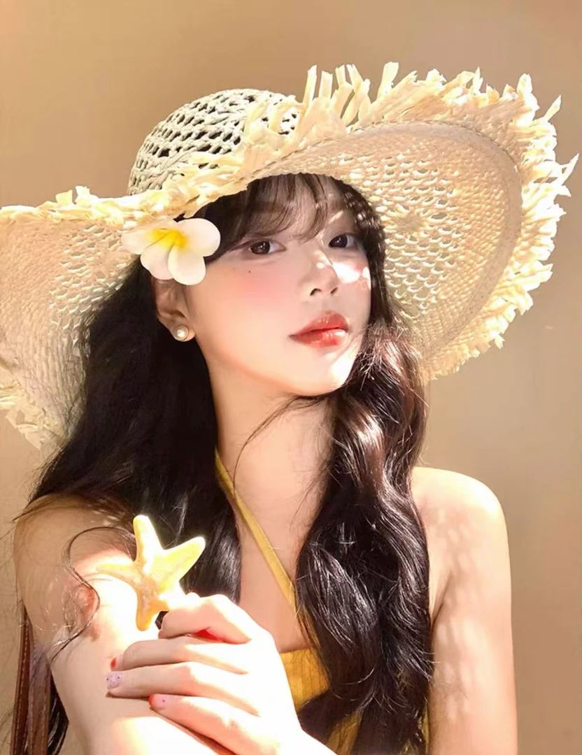 镂空编织草帽女夏季海边沙滩度假太阳帽子出游大帽檐遮阳防晒帽子