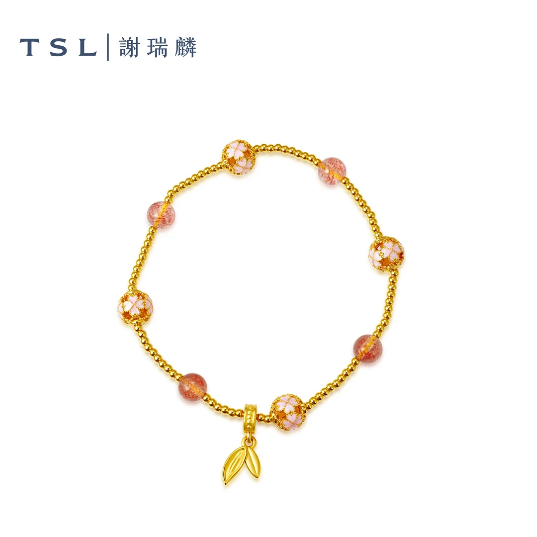 TSL/谢瑞麟财源滚滚5G足金竹叶珠大漆珠手串