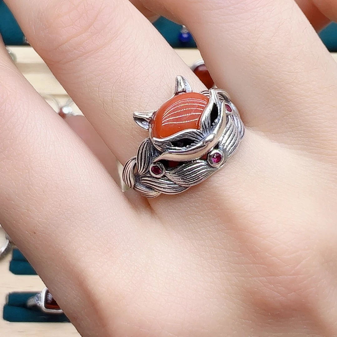 玛瑙/玉髓戒指银S925镶嵌